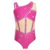 Meisjes Glanzende Strass Dans Leotard Mouwloos Asymmetrisch Kleurblok Bodysuit