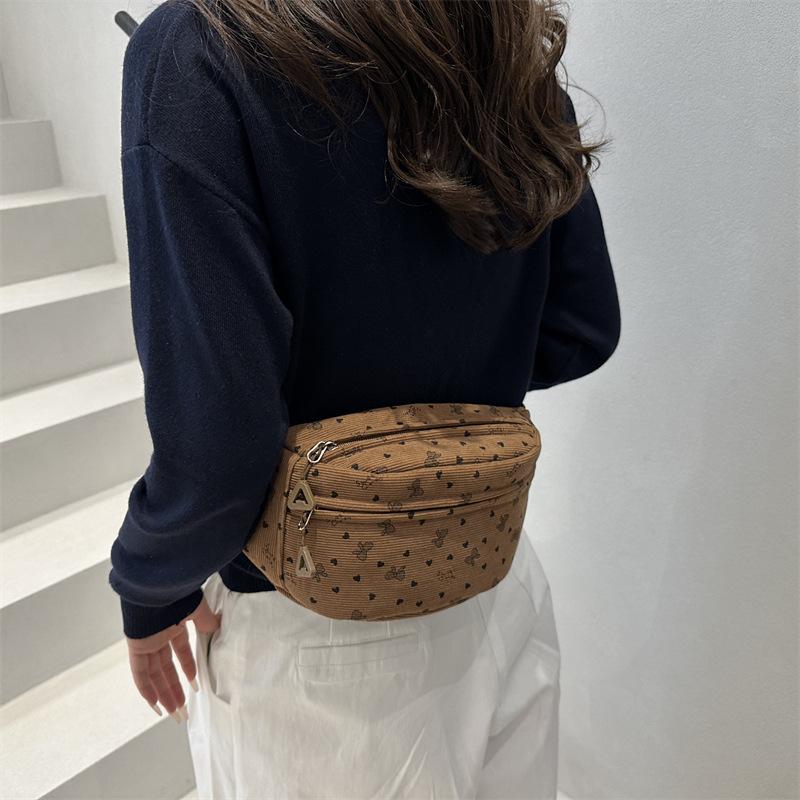 Japanese strawberry saddle bag corduroy women's crossbody bag niche simple and versatile sports mobile phone bag shoulder bag