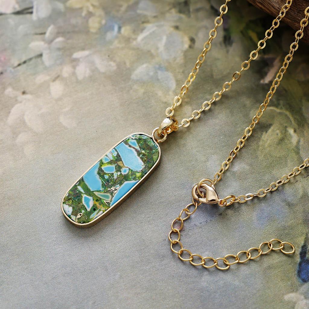 Luxury high quality simple natural stone fashion French light luxury geometric pendant copper plated real gold necklace, hot jewelry