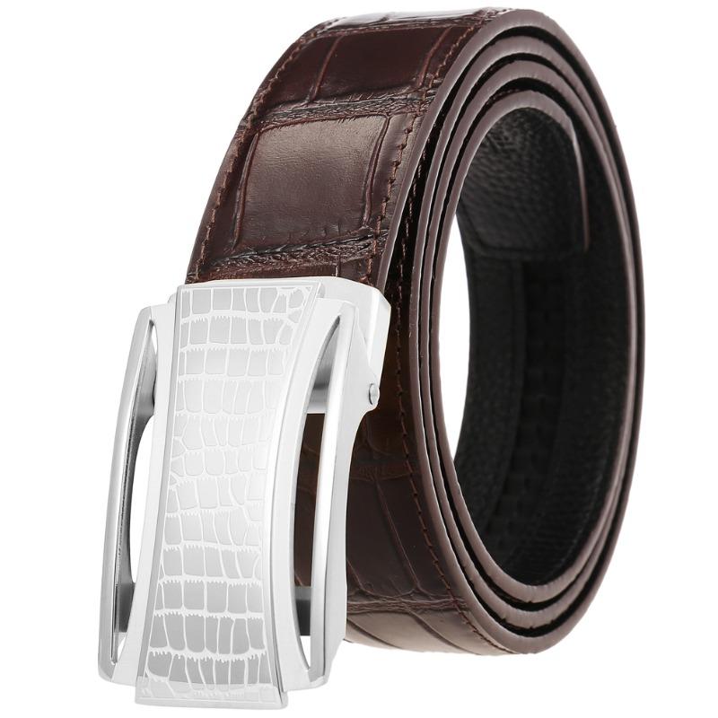 Men's top grain leather belt with durable stainless steel automatic buckle