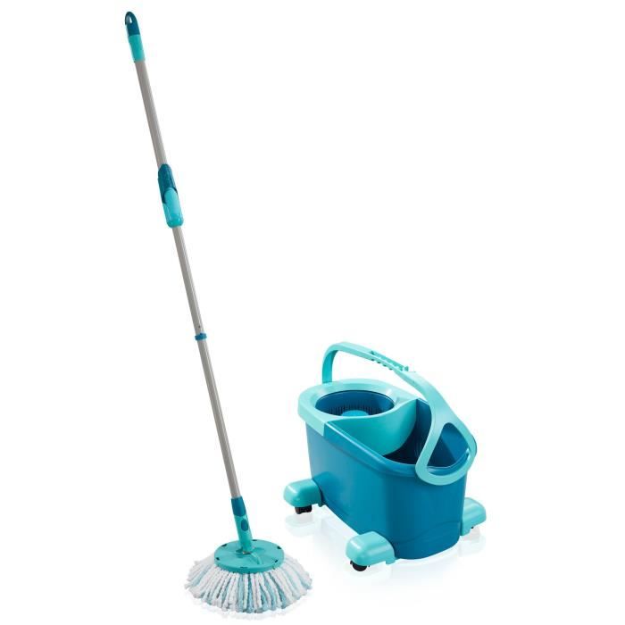 Set Balais Serpillère Avec Seau Essoreur À Roulettes Leifheit Clean Twist Disc Mop 52102, Serpillière À Franges, Seau Mobile 6 L