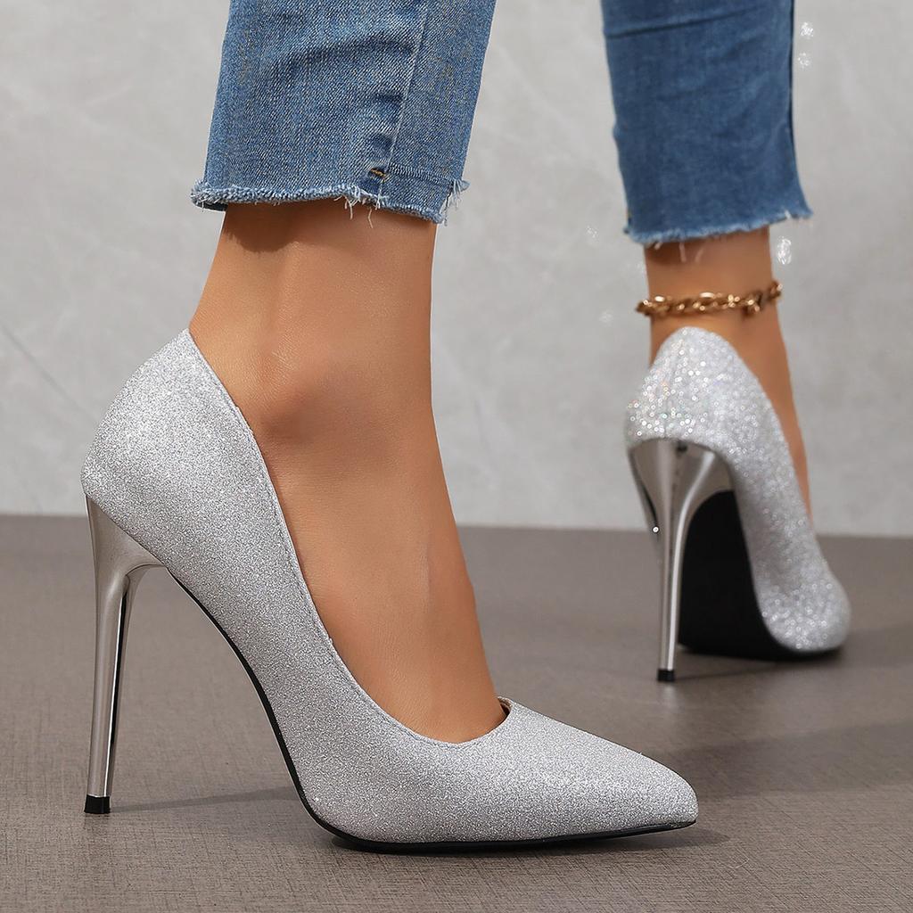 Cross Mirror Outer Size Large Size New European and American Style Pointed Head Shallow Mouth Single Shoes Women's Temperament Thin Heel High Heels