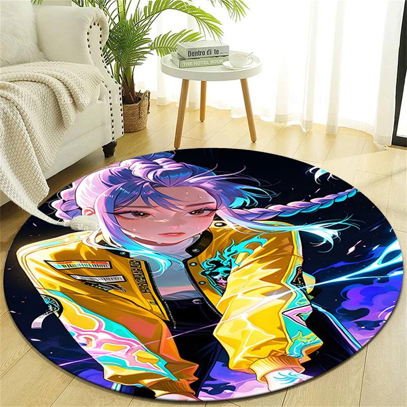 1pc KPop Demon Hunters RUMI2 Design Printed Area Round Carpet for Bedroom Living Room Home Decor Rugs Mat Non Slip Mat Rug for Bedside