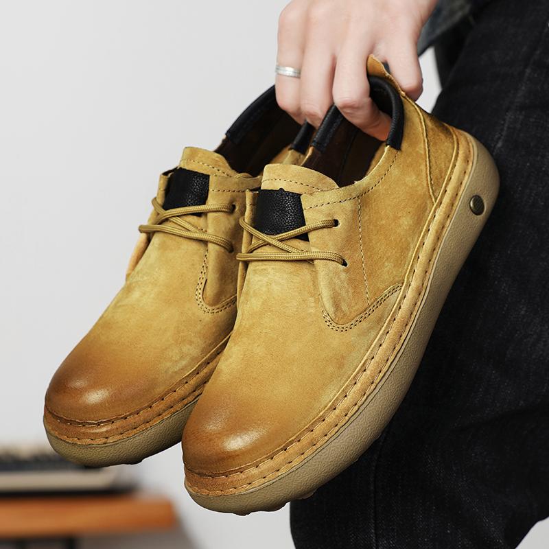 Retro Low-Top Schuhe Herrenschuhe Stil Leder Herbst Neu Lässige Lederschuhe Herren Weiches Leder Weiche Sohlen Herren Schuhe mit großem Zeh