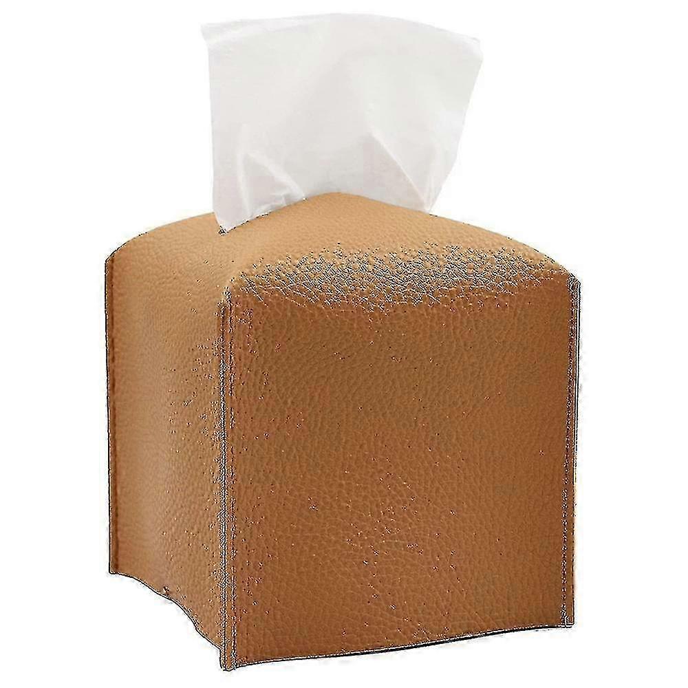 Tissue Box Cover Holder Square Pu Leather Facial Tissue Box -camel