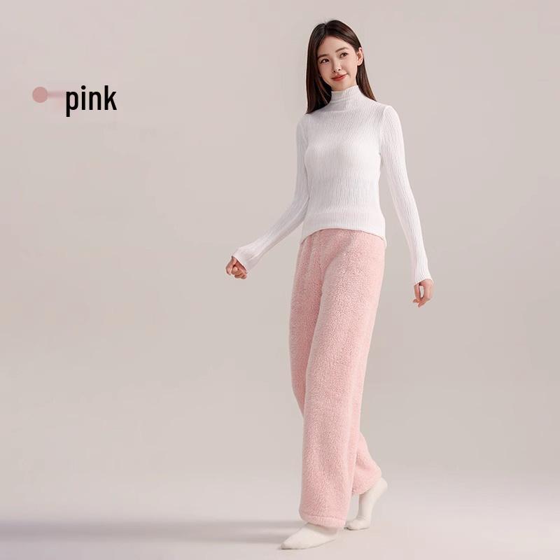 

Maternity Coral Fleece Warm Pajama Pants - Belly-Friendly, Thickened Home Wear. One Size (80-110 lbs) рожевий