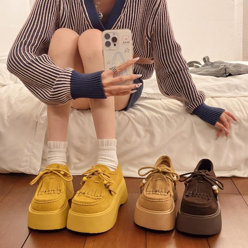 Fashion 2025 NEW Women's Fashion Casual Shoes Round Head Lace-up Shoes To Increase The Waterproof Platform Single Shoes