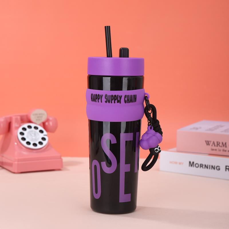 

Бутылка из нержавеющей стали с вакуумной изоляцией и соломинкой, герметичная, портативная бутылка для воды для путешествий и спорта фиолетовый