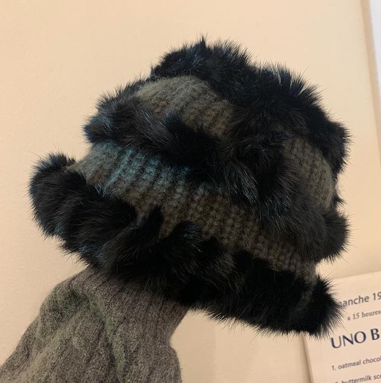

Women s Rabbit Fur Knitted Plush Hat: Autumn & Winter Korean Style, Fluffy Warm Fisherman Hat, Versatile for a Small Face One Size