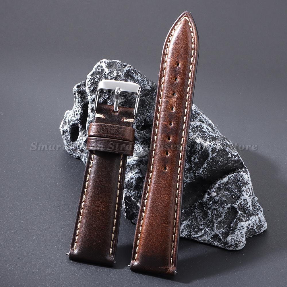 Wax Leer Echte Huid Mannen Vrouwen Horlogeband Top Grain Natuurlijk Leer 18mm 19mm 20mm 21mm 22mm Horlogeband Roestvrij Staal Gesp