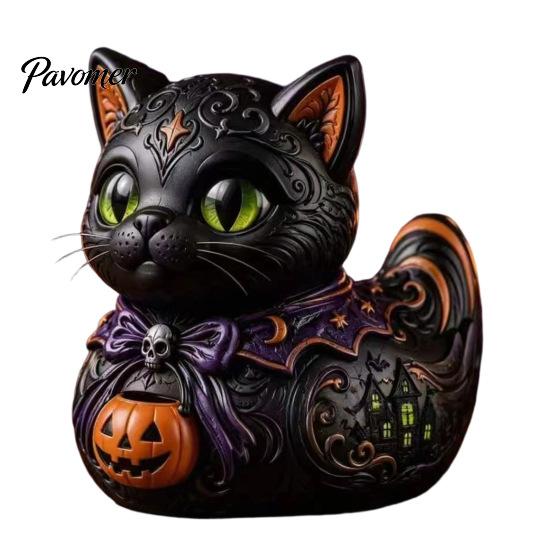 Midnight Theme Decorative Figurine Witches Cat Duck Figurine, Dark Fantasy Resin Whimsical Decor Accessories Statue, Gothic Cat-Duck Ornament, Spooky