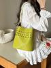 Women's 2026 Retro Korean Hollow Weave Tote: Versatile Large Capacity Fashion Bucket Bag