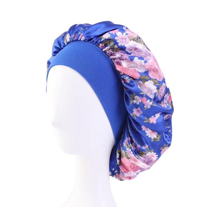 European and American Popular Wide-brimmed Satin Nightcaps Cheongsam Color Printing Round Caps Beauty Salon Caps
