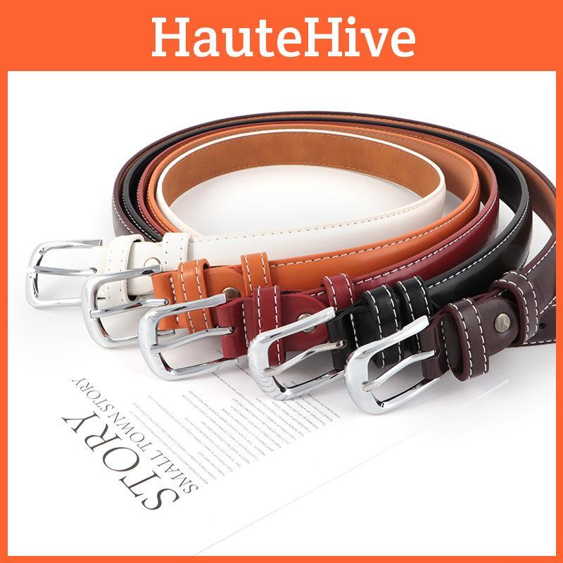 Ladies Pu Leather Belt With Metal Pin Fastener For Office And Outfits Daily