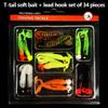 Luya Bait 34pcs 1 Set 17pcs Metal Jig Head Fishing Hooks + 17pcs Soft Worm Lure Grub Silicone Fish Artificial Bait Tackle