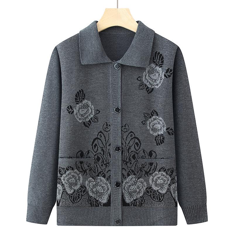 

Grandma s Loose Knit Cardigan for Middle-Aged Women - Spring/Autumn One Size (recommended for 45-70 kg)