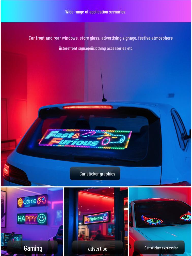 Bluetooth LED Flexible Car Sticker: Smart Devil's Eye Advertising Screen