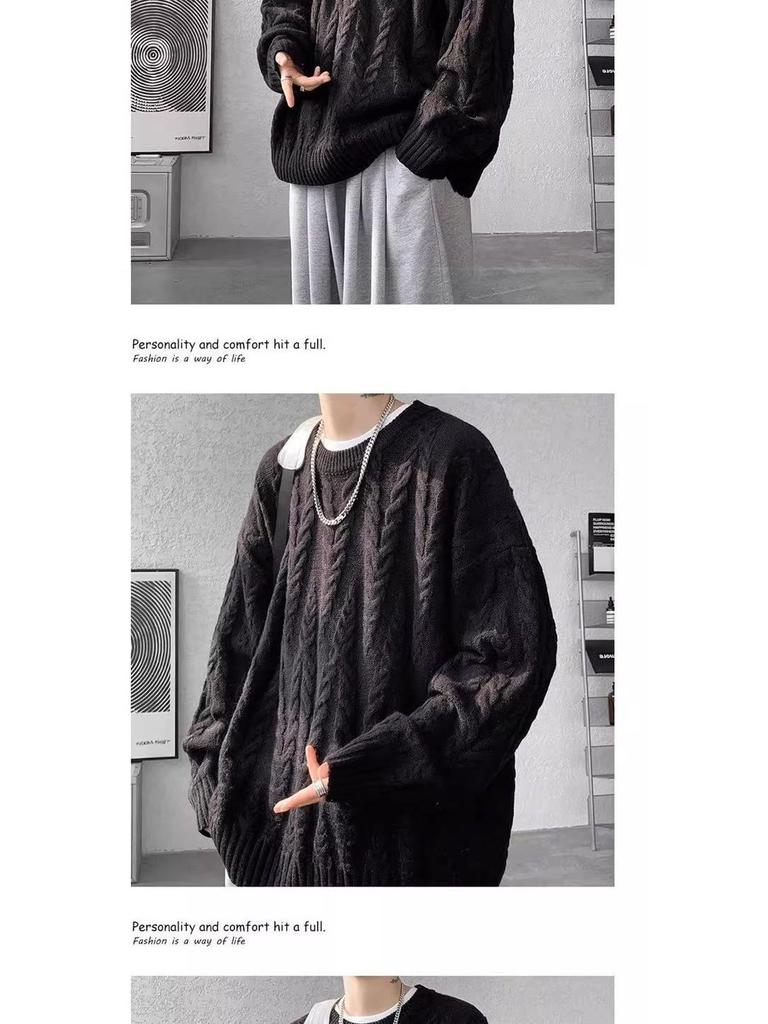 Men's Plus Size Year of the Horse Cable Knit Sweater - Wine Red Niche Design
