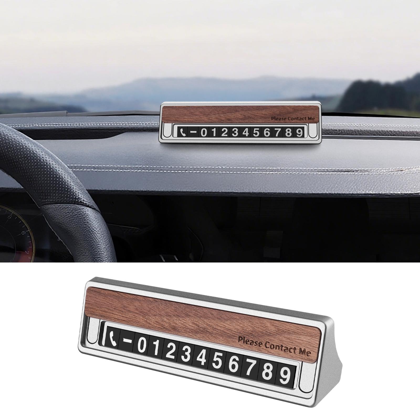 For Tesla Model 3 2017- Highland Model Y 2025 Juniper Wood Car Temporary Parking Card Universal Rotate Phone Number Plate sliver side