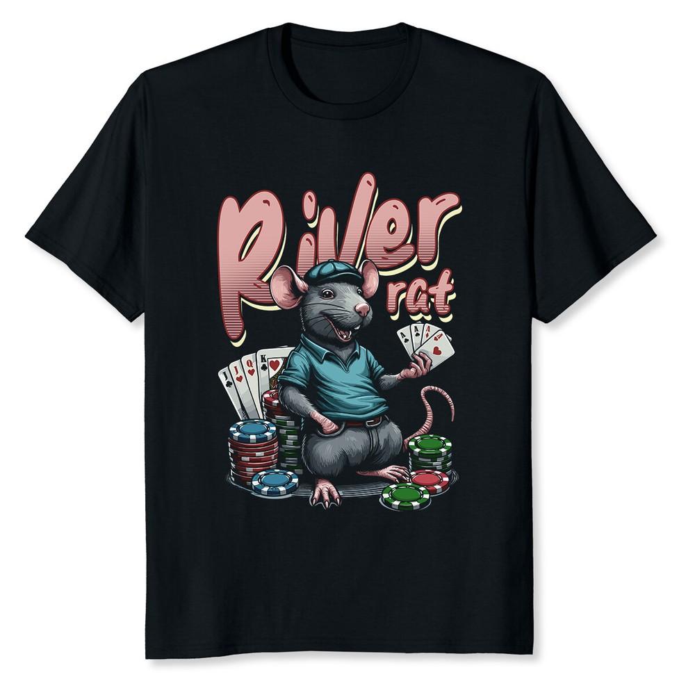 NEW LIMITED River Rat Poker Funny Rat Playing Poker T-Shirt Tops Tee