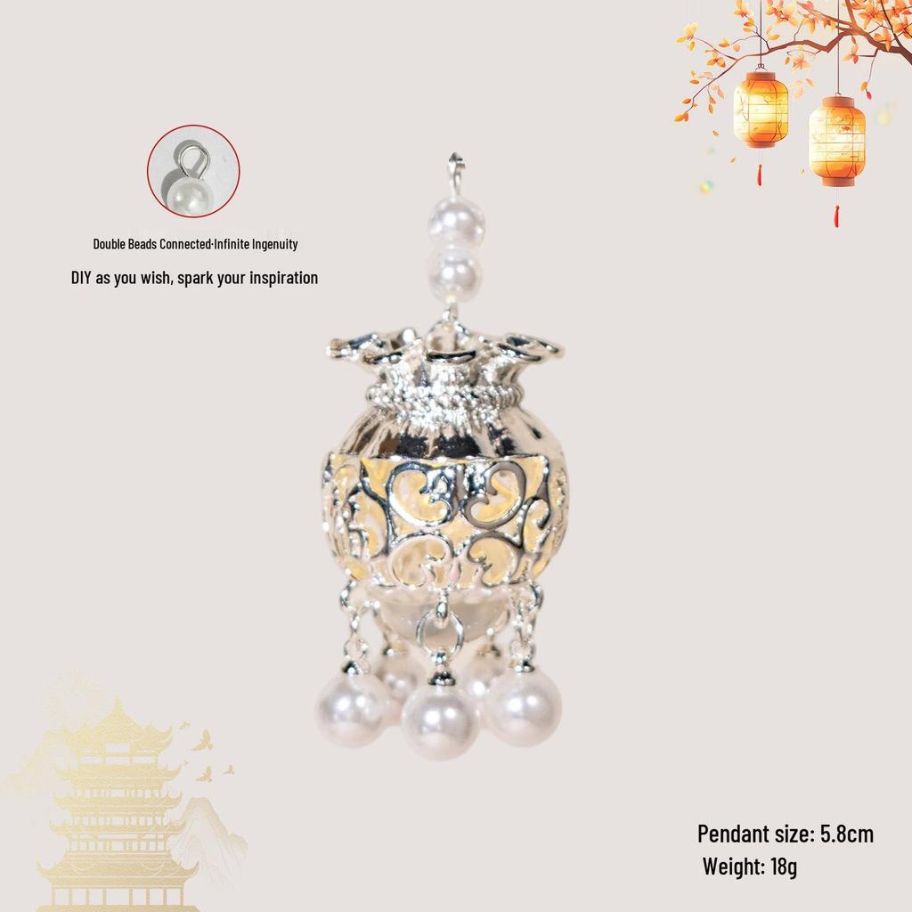Luminous DIY Palace Lantern Fan Pendant Magnet Keychain Ornament - Ancient Style Accessory