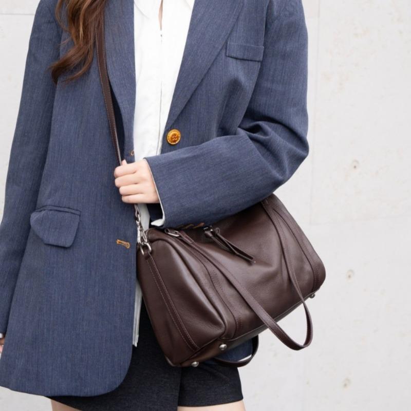 Ladies' Bag Single-shoulder Retro Boston Large Capacity Genuine Leather Large Bag