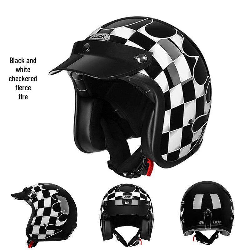 Electric Vehicle Retro Motorcycle Helmet 3/4 Cap, Men & Women Spring Fierce Fire Design