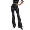 Women's High Waisted Glossy Leather Pants Black Flared Trousers