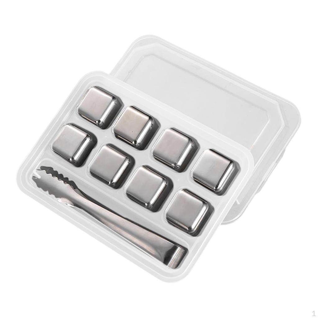 Sada prémiových kostek na chlazení nápojů z nerezové oceli s táckem - ideální na whisky, koktejly a