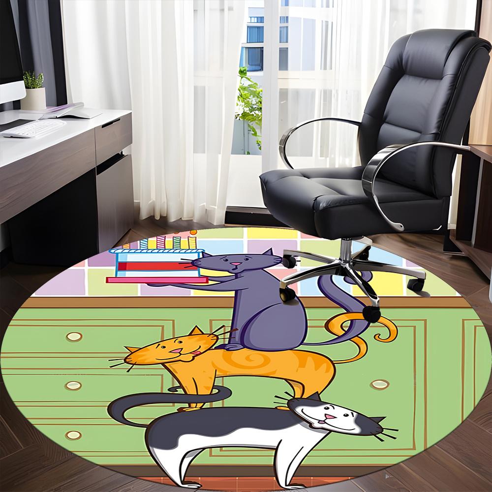 1pc Cat Party Office Round Area Rug, Indoor Mat Suitable ForOffice, Under Office Chairs Bedroom Living Room Home Decor, Room Deco Q130