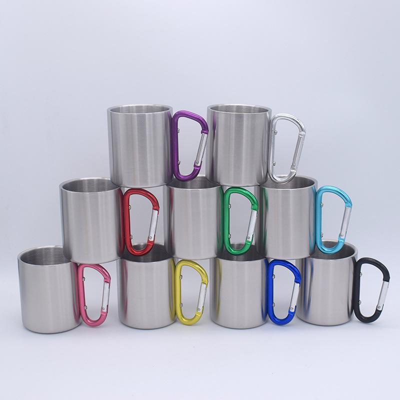 Camping Stainless Steel Carabiner Coffee Cup - Portable, Double-Layer, Available In Large and Small Sizes for Outdoor Sports