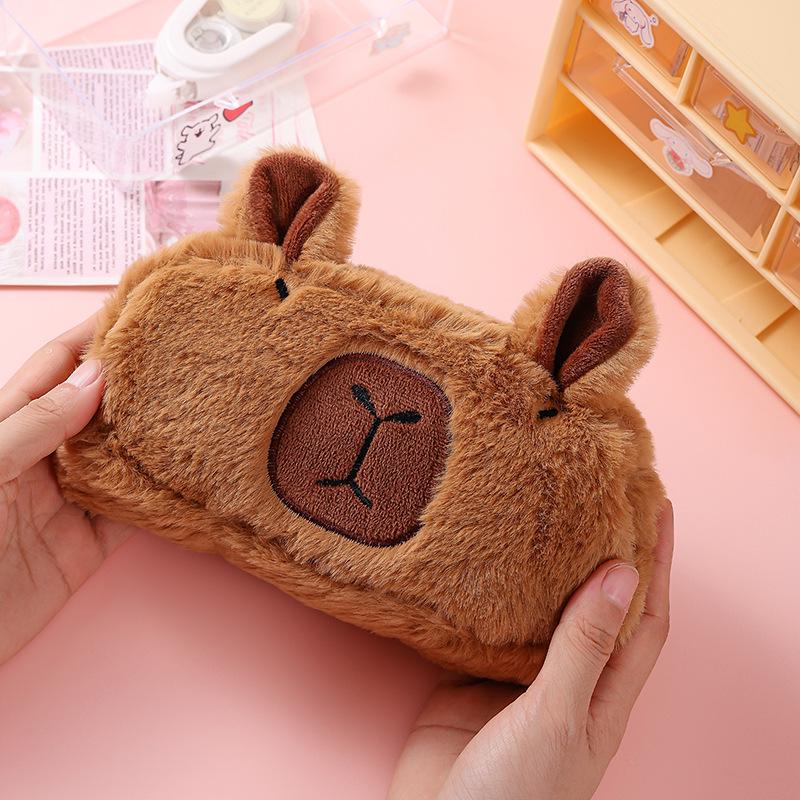 Capybara Plush Pencil Case - Cute Cartoon Stationery Storage Bag with Large Capacity 200CC