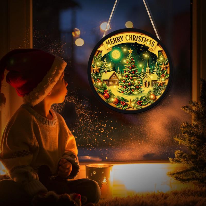 Wooden Christmas LED Hanging Ornament Decor Window Door Tree Festival Display