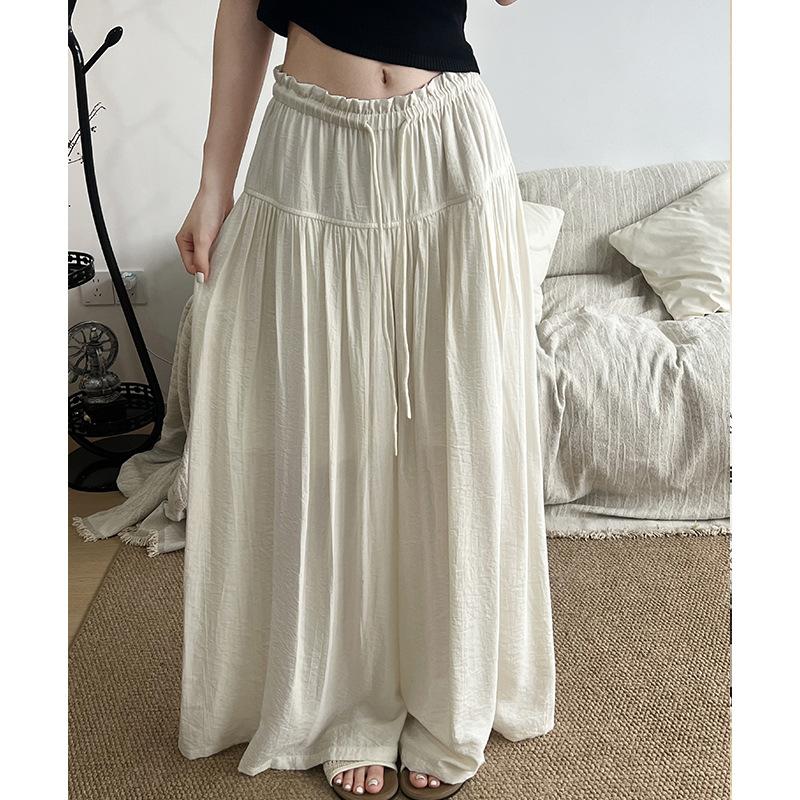 Women s High Waist Wide Leg Pants Loose Fit Drawstring Ruched Rayon Culotte Casual Flowy Trousers S