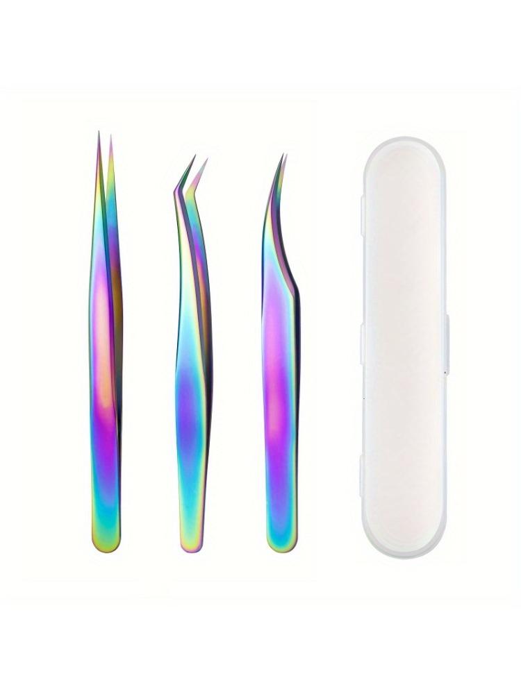 3 Pcs Set Stainless Steel Eyelash Tweezers Set Multi-Functional Makeup Tool Eyelash Tweezer Hair Removal Tweezer Pointed Tweezer