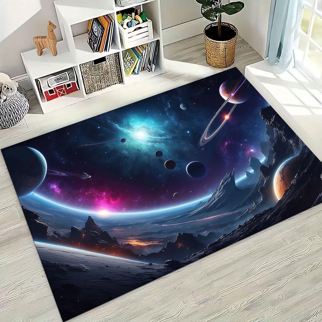 Dreamy Galaxy Universe Space Stars Black Hole Earth Rug for Bedroom Living Room Sofa Home Doormat Decor,Kid Non-slip Floor Mat