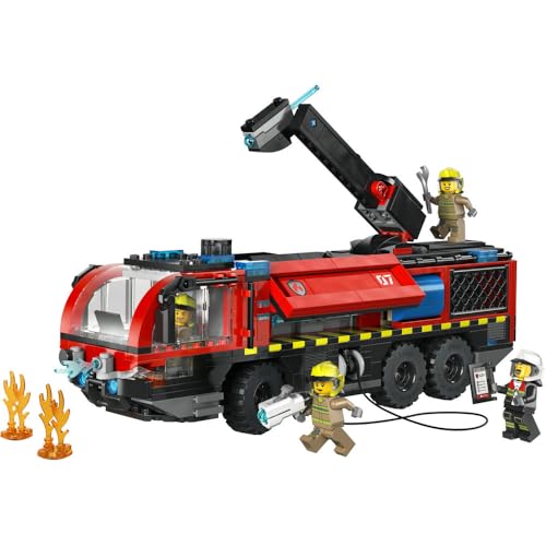 LEGO City Airport Fire Truck Toy, Birthday Gift, Building Blocks, for Boys and Girls, Ages 7, 8, and 9, Elementary School Students, Vehicle, Miniature