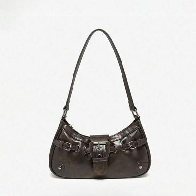 Korean Y2k Fashi Niche PU Leather Cool Strap Large-capacity Handbag Shoulder Bag Underarm Bag Woman Bag Purse