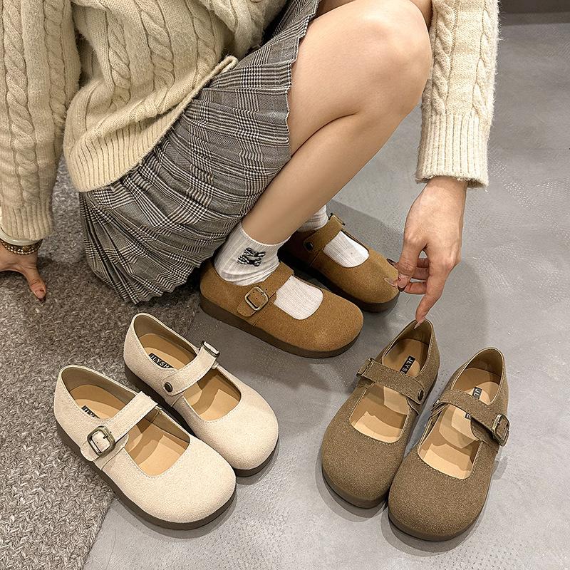 

Платформа Birkenstocks женские новые весенние туфли 2025 года с одним ремешком на плоской подошве Mary Jane одинарные туфли Boken Doudou 35 бежевый