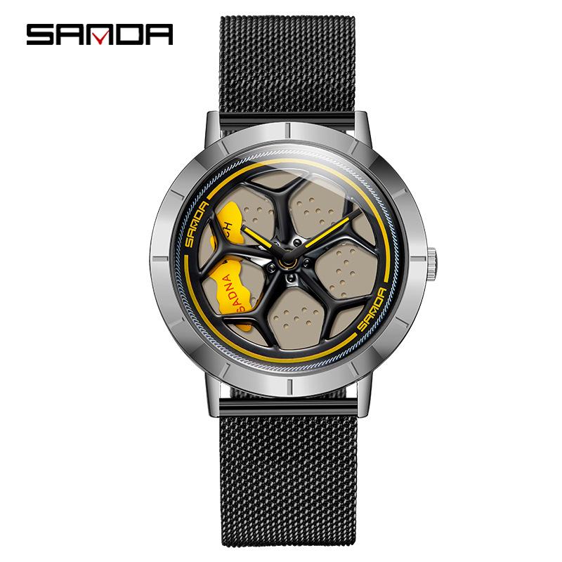 Sanda Men's Creative Rotating Quartz Wristwatch with Mesh Strap