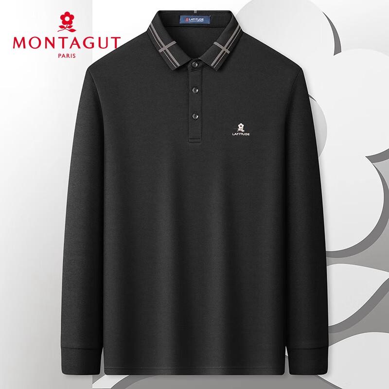 MONTAGUT Men's Silk Blend Long Sleeve Polo T-Shirt
