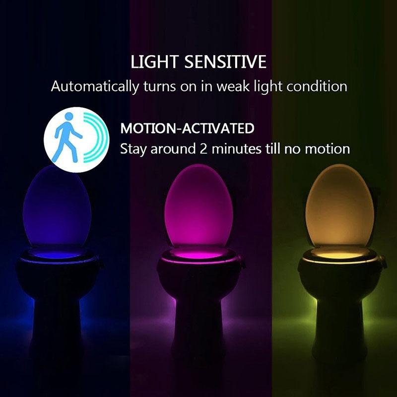 Toilet Night Light PIR Motion Sensing Automatic Toilet Night Light 8 Colors Toilet Bowl Lighting for Bathroom Washroom