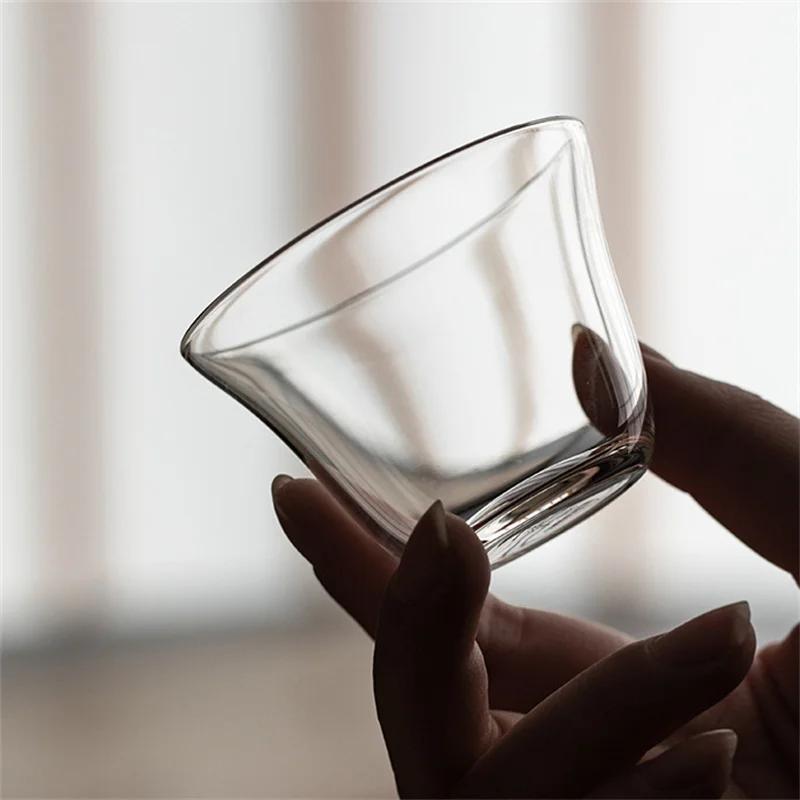 2Pcs/Lot Small Capacity 75ml Heat Resistant Kung Fu Glass Tea Cup Tea Set Teacup Japanese Style Tasting Clear White Wine Cup