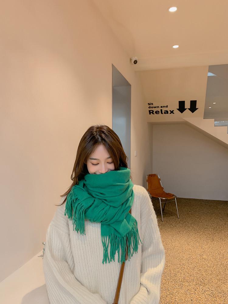 Cashmere Wool Scarf - Thick, Solid Color, Unisex, Versatile, Korean Style for Autumn/Winter.