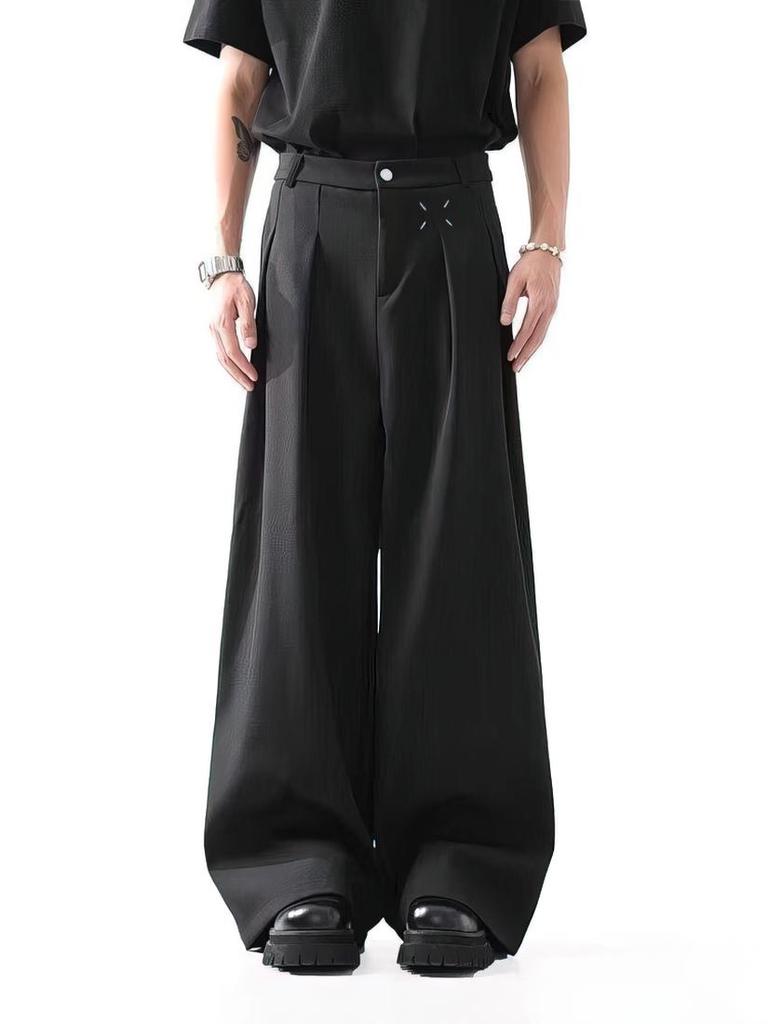Four Seasons Men Black Baggy Pants Casual Wide Leg Work Wear Straight Trousers Male Drape Loose Cool Cargo Pants