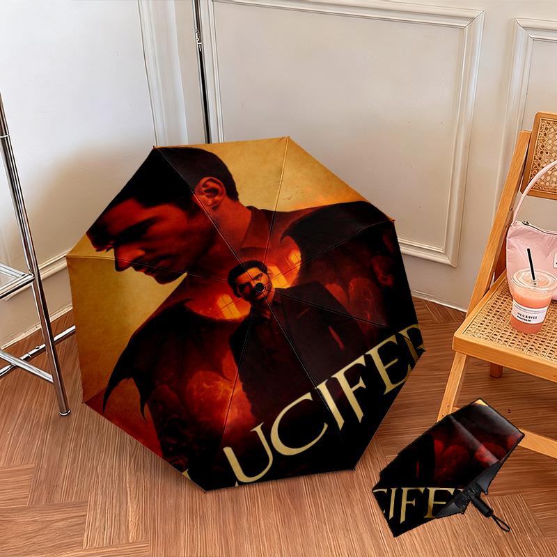 Lucifer Supernatural Drama Poster Automatic Umbrella Suitable Travel Portable Umbrella Outdoor Sun Shading Umbrella Gift Daily Essentials