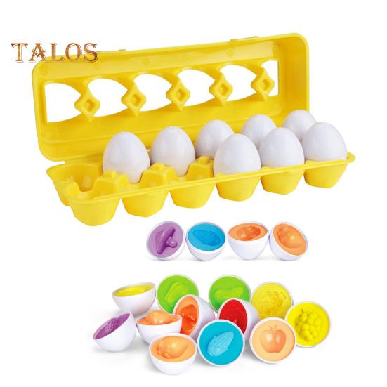 

12 шт./компл., детская игрушка для сопоставления яиц, формы, цвета, фруктов, овощей, динозавров, транспортных средств, дошкольное обучение, образовательная имитация игры-сортировки яиц для детей 1-3 лет A