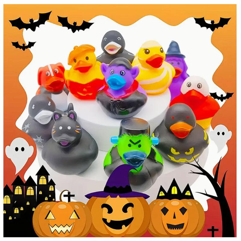 24/48 Stuks Halloween Rubberen Eendjes Met Pompoen Doos Accessoires Jeep Eendjes Speelgoed Voor Kinderen Halloween Feest Bedankjes
