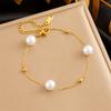 DIEYURO 316L Stainless Steel Round Pearl Simplicity Necklace Bracelet For Women New Trend Golden Non-fading Jewelry Set
