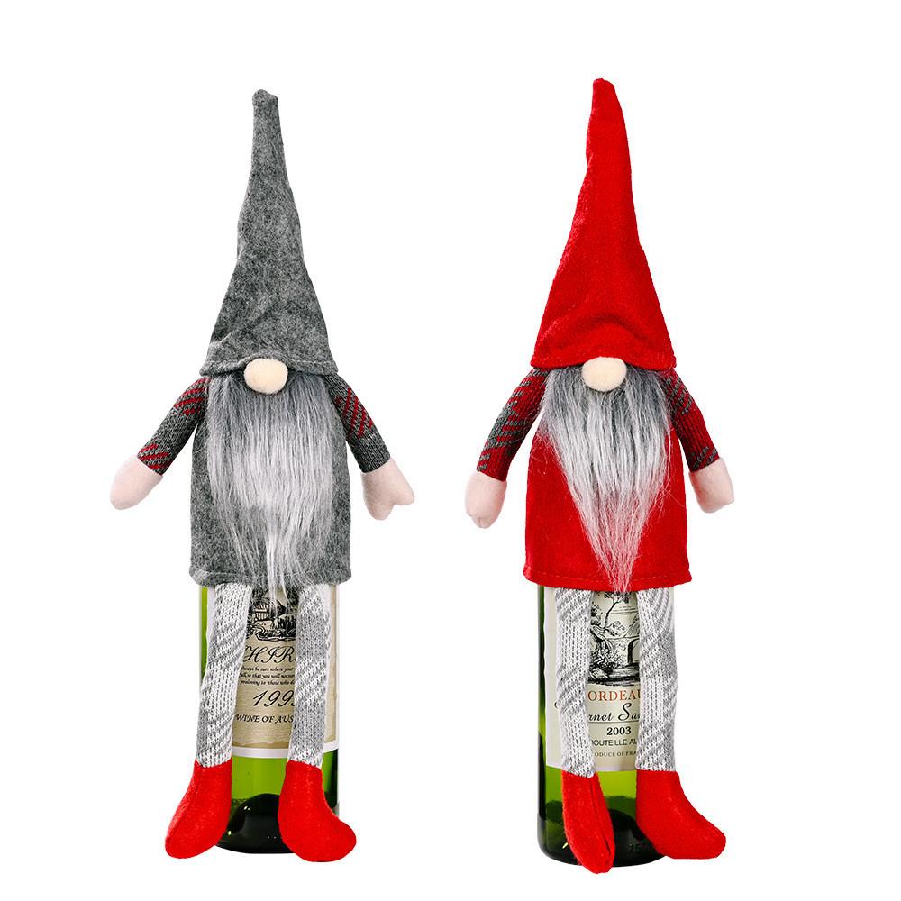 Delightful Wine Christmas Bottle Cover With No Face Doll And Hanging Legs Festivity For